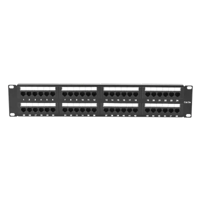 Panel de Parcheo de Impacto / 48 Puertos / Cat5e / 19 Pulgadas (48.26 cm) / 2U / T568A/T568B / Barra Organizadora