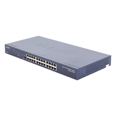 Switch Gigabit No Administrable / 24 Puertos 10/100/1000 Mbps / Alcance Extendido 200 m (656.2 ft) / 48 Gbps Switching Fabric / Montaje Rack 1U
