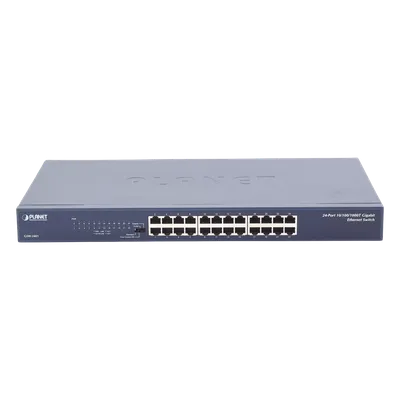 Switch Gigabit No Administrable / 24 Puertos 10/100/1000 Mbps / Alcance Extendido 200 m (656.2 ft) / 48 Gbps Switching Fabric / Montaje Rack 1U