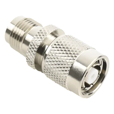 Adaptador RF en Línea / Conector TNC Macho Inverso a TNC Hembra / Cuerpo Bronce Niquelado / Contacto Oro / Aislante Teflón