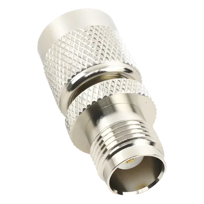 Adaptador RF en Línea / Conector TNC Macho Inverso a TNC Hembra / Cuerpo Bronce Niquelado / Contacto Oro / Aislante Teflón