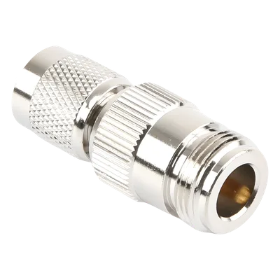 Adaptador RF en Línea / TNC Macho Inverso a N Hembra / Cuerpo Bronce Niquelado / Contacto Oro / Aislante Teflón