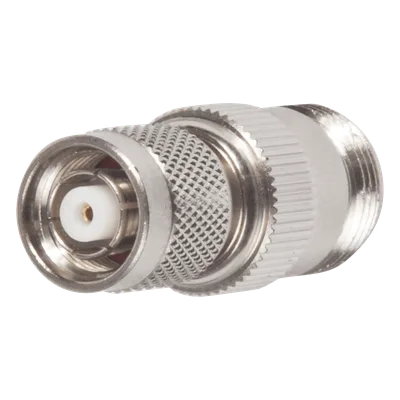 Adaptador RF en Línea / TNC Macho Inverso a N Hembra / Cuerpo Bronce Niquelado / Contacto Oro / Aislante Teflón