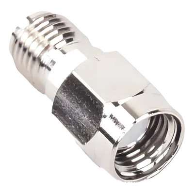 Adaptador RF en Línea / Conector SMA Macho Inverso a SMA Hembra / Cuerpo Bronce Niquelado / Contacto Oro / Aislante Teflón