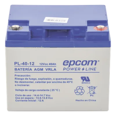 Batería 12 Vcc / 40 Ah / UL / Tecnología AGM-VRLA / Para uso en equipo electrónico Alarmas de intrusión / Incendio/ Control de acceso / Video Vigilancia / Terminales tipo M6 ( HEX ) / Cargador recomen