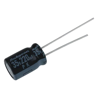 Capacitor Electrolítico Radial / 220 µF / 35 Vcc / 105 °C / 10 x 12.5 mm / Corriente de Rizado 440 mA RMS