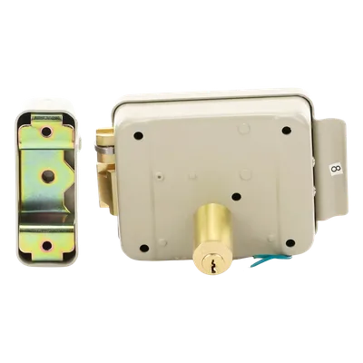 Cerradura Eléctrica / Doble Cerrojo / 12 VCC/VCA / 4 A Máx. / Botón Integrado / Exterior / Derecha