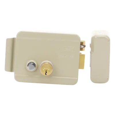 Cerradura Eléctrica / Doble Cerrojo / 12 VCC/VCA / 4 A Máx. / Botón Integrado / Exterior / Derecha