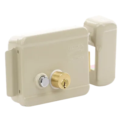 Cerradura Eléctrica / Doble Cerrojo / 12 VCC/VCA / 4 A Máx. / Botón Integrado / Exterior / Derecha