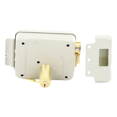 Cerradura Eléctrica / Doble Cerrojo / 12 VCC/VCA / Consumo 2 A/4 A / Botón Integrado / Izquierda / Exterior
