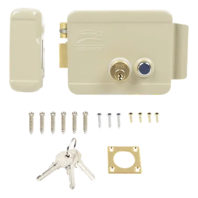 Cerradura Eléctrica / Doble Cerrojo / 12 VCC/VCA / Consumo 2 A/4 A / Botón Integrado / Izquierda / Exterior