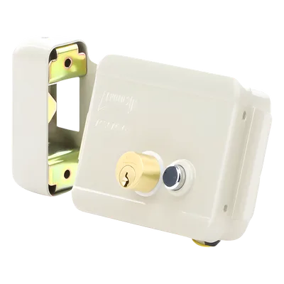 Cerradura Eléctrica / Doble Cerrojo / 12 VCC/VCA / Consumo 2 A/4 A / Botón Integrado / Izquierda / Exterior