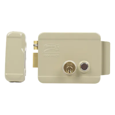 Cerradura Eléctrica / Doble Cerrojo / 12 VCC/VCA / Consumo 2 A/4 A / Botón Integrado / Izquierda / Exterior