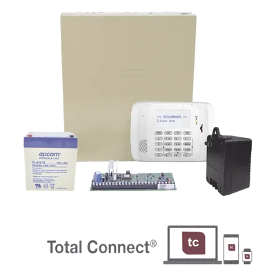 Panel de alarma residencial y comercial / hasta 48 zonas / 3 particiones / kit con gabinete, batería y transformador / AlarmNet y Total Connect