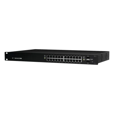 Switch EdgeMAX Administrable de 24 Puertos Gigabit con PoE+/PoE Pasivo 24V + 2 Puertos SFP, 500 W
