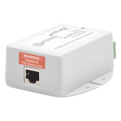 Inyector POE para Aplicación Solar, Entrada 9-36 Vcc, Salida Pasivo en 24 Vcc 10/100/1000 Mbps, Hasta 19 Watts