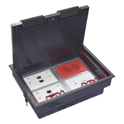 Caja de Piso / 4 Módulos Universales / ABS y Acero Galvanizado / 1.957 kg / 6.42 lb / Negro