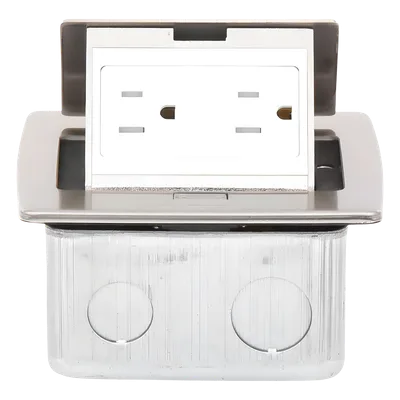 Mini Caja de Piso Rectangular / Acero Inoxidable / 2 Contactos 127V / 15A / 12.4 x 12 x 7.2 cm / 4.88 x 4.72 x 2.83 pulg