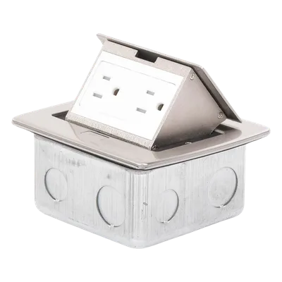 Mini Caja de Piso Rectangular / Acero Inoxidable / 2 Contactos 127V / 15A / 12.4 x 12 x 7.2 cm / 4.88 x 4.72 x 2.83 pulg