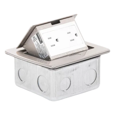 Mini Caja de Piso Rectangular / Acero Inoxidable / 2 Contactos 127V / 15A / 12.4 x 12 x 7.2 cm / 4.88 x 4.72 x 2.83 pulg