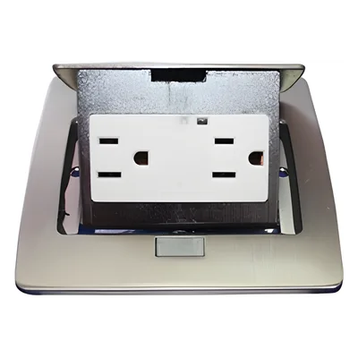 Mini Caja de Piso Rectangular / Acero Inoxidable / 2 Contactos 127V / 15A / 12.4 x 12 x 7.2 cm / 4.88 x 4.72 x 2.83 pulg