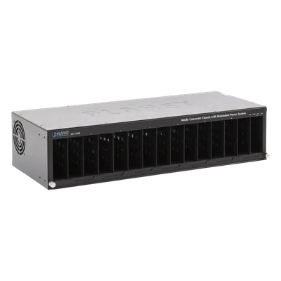 Chasis para convertidores de medios / 15 ranuras / 100-240VAC / 80W / -20 a 70°C / 438x200x103 mm (14.37x6.56x3.38 ft)
