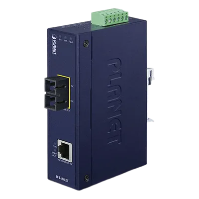 Convertidor de Medios Industrial / 10/100 Base-TX a 100 Base-FX / Multimodo SC / Alcance 2 km / IP30 / -40 a 75°C