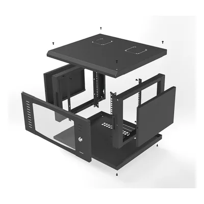 Gabinete para Montaje en Pared, con Puerta de Cristal Templado, Cuerpo Fijo, con 6 Unidades de Rack, de 19in, Fabricado en Acero