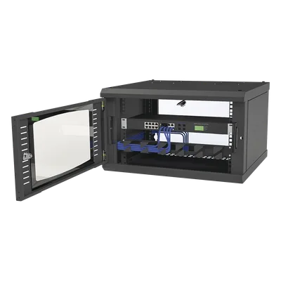 Gabinete para Montaje en Pared, con Puerta de Cristal Templado, Cuerpo Fijo, con 6 Unidades de Rack, de 19in, Fabricado en Acero