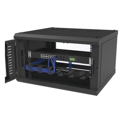 Gabinete para Montaje en Pared, con Puerta de Cristal Templado, Cuerpo Fijo, con 6 Unidades de Rack, de 19in, Fabricado en Acero