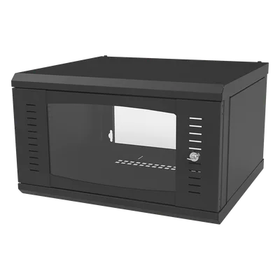 Gabinete para Montaje en Pared, con Puerta de Cristal Templado, Cuerpo Fijo, con 6 Unidades de Rack, de 19in, Fabricado en Acero