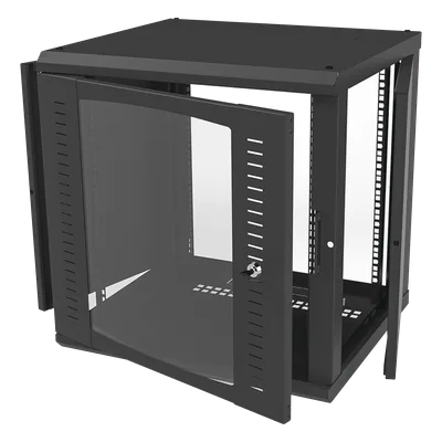 Gabinete de Pared para Rack 19in / 12 Unidades / Carga 100 kg / Puerta Cristal Templado / Postes Ajustables