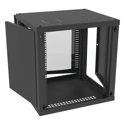 Gabinete de Pared para Rack 19in / 12 Unidades / Carga 100 kg / Puerta Cristal Templado / Postes Ajustables