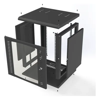 Gabinete de Pared para Rack 19in / 12 Unidades / Carga 100 kg / Puerta Cristal Templado / Postes Ajustables