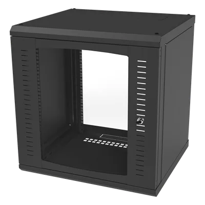 Gabinete de Pared para Rack 19in / 12 Unidades / Carga 100 kg / Puerta Cristal Templado / Postes Ajustables