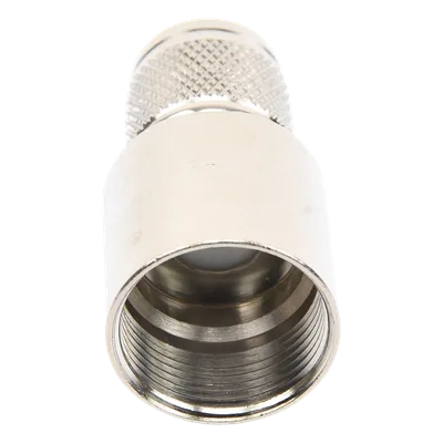 Conector TNC Macho / Rosca Izquierda Métrica / Ensamble en Línea / Bronce Plateado / Oro / Teflón / RG-8/U, 9913, LMR-400, CNT-400