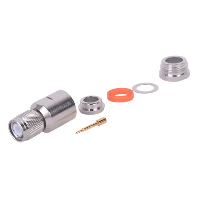 Conector TNC Macho / Rosca Izquierda Métrica / Ensamble en Línea / Bronce Plateado / Oro / Teflón / RG-8/U, 9913, LMR-400, CNT-400