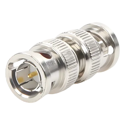 Adaptador Coaxial / BNC Macho a BNC Macho / 75 Ohm / Montaje en Línea / Cuerpo Niquelado / Contacto Oro / Aislante Teflón
