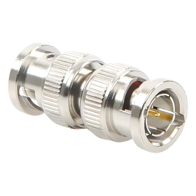 Adaptador Coaxial / BNC Macho a BNC Macho / 75 Ohm / Montaje en Línea / Cuerpo Niquelado / Contacto Oro / Aislante Teflón