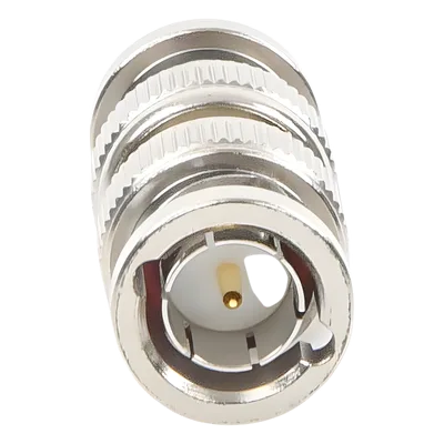 Adaptador Coaxial / BNC Macho a BNC Macho / 75 Ohm / Montaje en Línea / Cuerpo Niquelado / Contacto Oro / Aislante Teflón