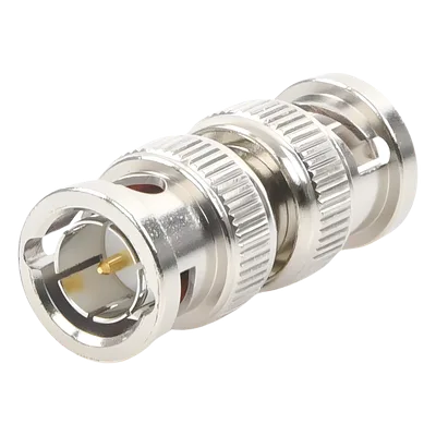 Adaptador Coaxial / BNC Macho a BNC Macho / 75 Ohm / Montaje en Línea / Cuerpo Niquelado / Contacto Oro / Aislante Teflón