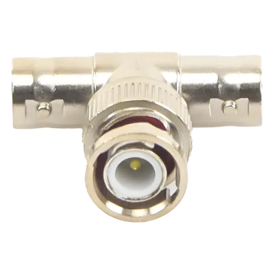 Adaptador Coaxial T / BNC Macho a 2x BNC Hembra / 75 Ohm / Contactos Oro / Aislante Teflón / CCTV Profesional