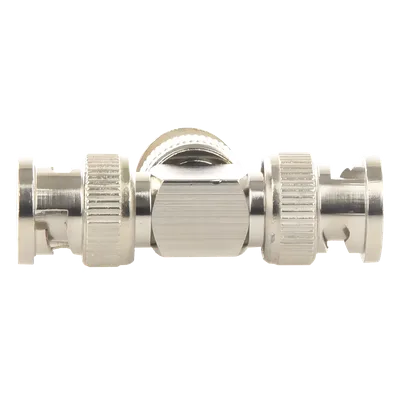 Adaptador Coaxial Tipo T / Triple BNC Macho / 75 Ohm / RG-59 y RG-6 / Níquel y Oro / 39.9 mm de Longitud