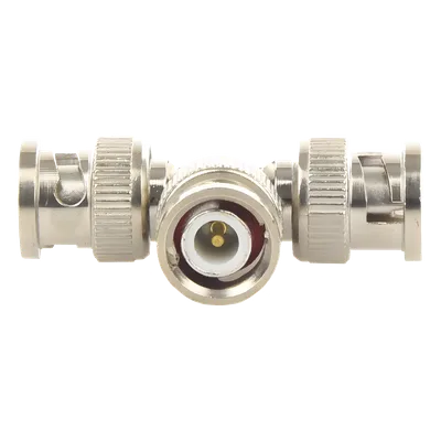 Adaptador Coaxial Tipo T / Triple BNC Macho / 75 Ohm / RG-59 y RG-6 / Níquel y Oro / 39.9 mm de Longitud