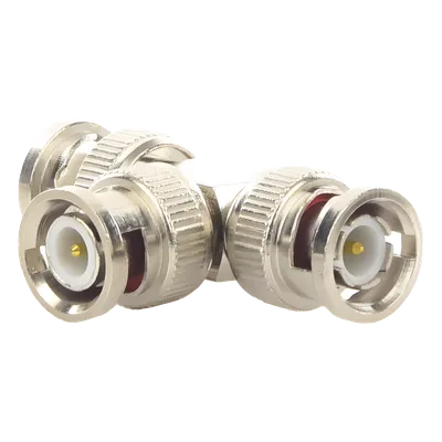 Adaptador Coaxial Tipo T / Triple BNC Macho / 75 Ohm / RG-59 y RG-6 / Níquel y Oro / 39.9 mm de Longitud
