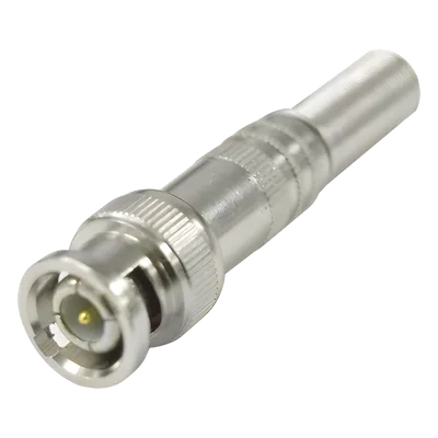 Conector BNC Macho / 75 Ohm / Resorte de Presión / RG-59/RG-6 / Níquel-Oro-PTFE / 41.7 mm (0.14 ft) Largo