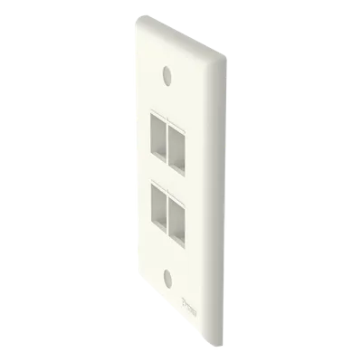 Placa de Pared Vertical / 4 Puertos Keystone / ABS / Blanco Mate / 69.8 x 114.3 mm / 2.75 x 4.5 pulg. / RoHS