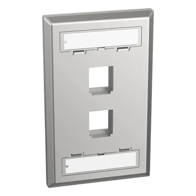 Placa de Pared Vertical / 2 Puertos Keystone / Acero Inoxidable / Estilo Plano / Con Etiquetas