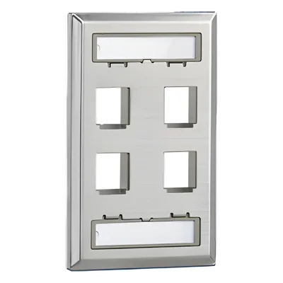 Placa de Pared Vertical / 4 Puertos Keystone / Acero Inoxidable / Etiquetas Integradas / Montaje Vertical / 0.33 ft x 0.33 ft