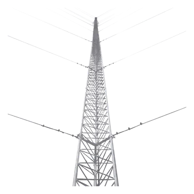 Torre Arriostrada de Piso / 36 m (118.1 ft) / Carga Axial 500 kg / Resistencia Viento 200 km/h / Galvanizado en Caliente / 12 Tramos Modulares